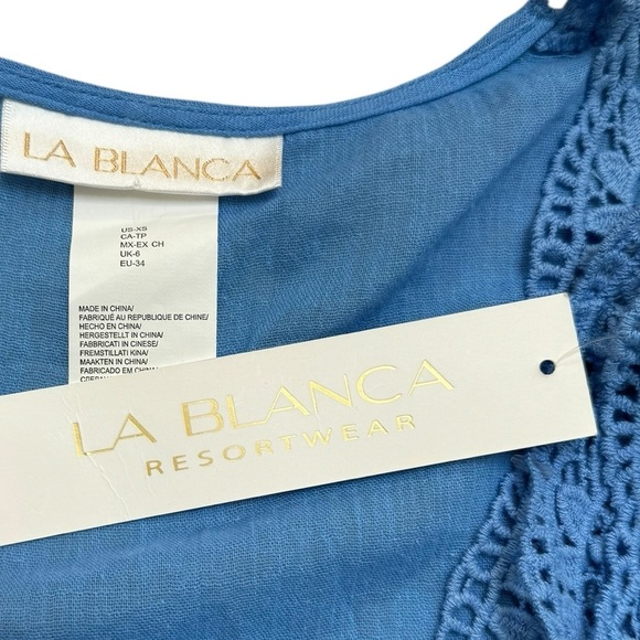 La Blanca Sz XS coverup Blue Crochet Beach Cover-Up 100% cotton Vacation boho - Picture 4 of 5